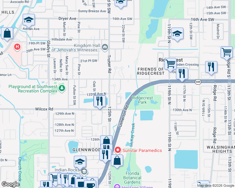 map of restaurants, bars, coffee shops, grocery stores, and more near 12330 Jefferson Circle in Largo