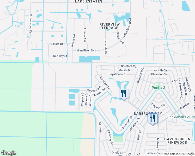 map of restaurants, bars, coffee shops, grocery stores, and more near 1102 Pocatella Drive in Sebastian