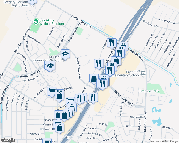 map of restaurants, bars, coffee shops, grocery stores, and more near 211 Cedar Drive in Portland