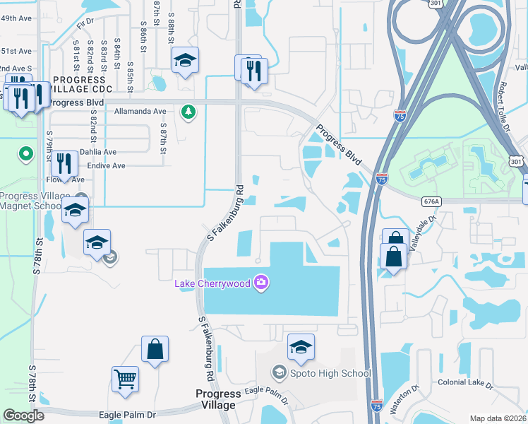 map of restaurants, bars, coffee shops, grocery stores, and more near 5947 Sweet Birch Drive in Riverview