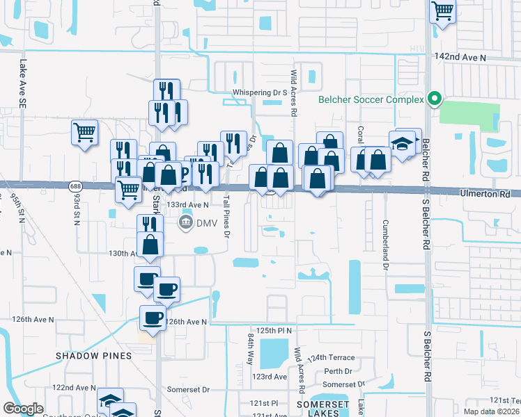map of restaurants, bars, coffee shops, grocery stores, and more near 8500 Ulmerton Rd in Largo