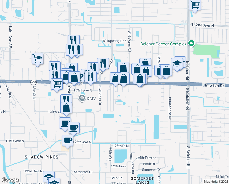 map of restaurants, bars, coffee shops, grocery stores, and more near 8500 Ulmerton Rd in Largo