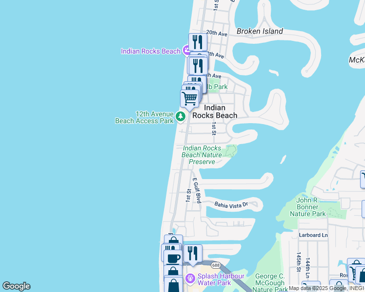 map of restaurants, bars, coffee shops, grocery stores, and more near in Indian Rocks Beach