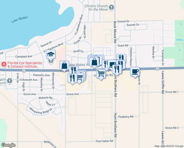 map of restaurants, bars, coffee shops, grocery stores, and more near Little Sink Hole Road in Lake Wales