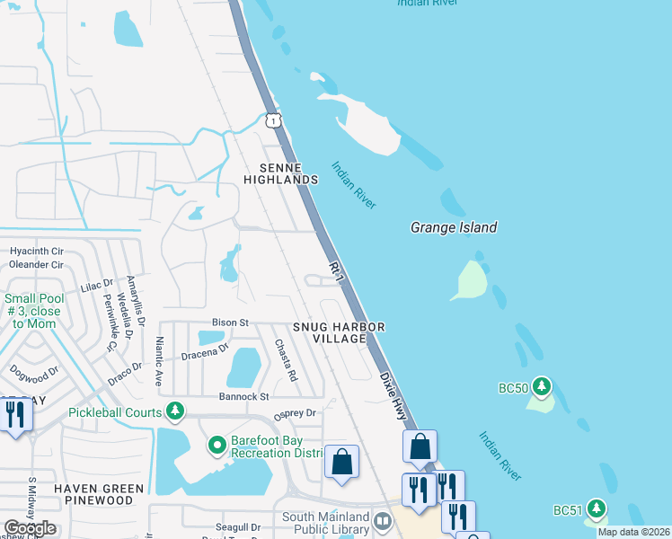 map of restaurants, bars, coffee shops, grocery stores, and more near 7350 U.S. 1 in Micco