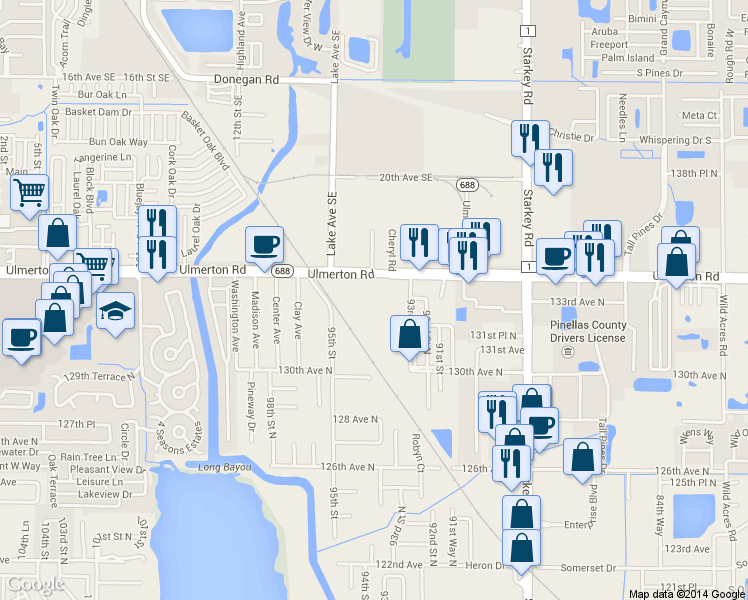 map of restaurants, bars, coffee shops, grocery stores, and more near 9380 Ulmerton Rd in Largo