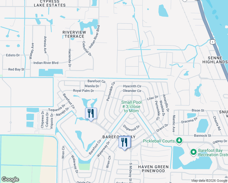 map of restaurants, bars, coffee shops, grocery stores, and more near 827 Hyacinth Circle in Micco