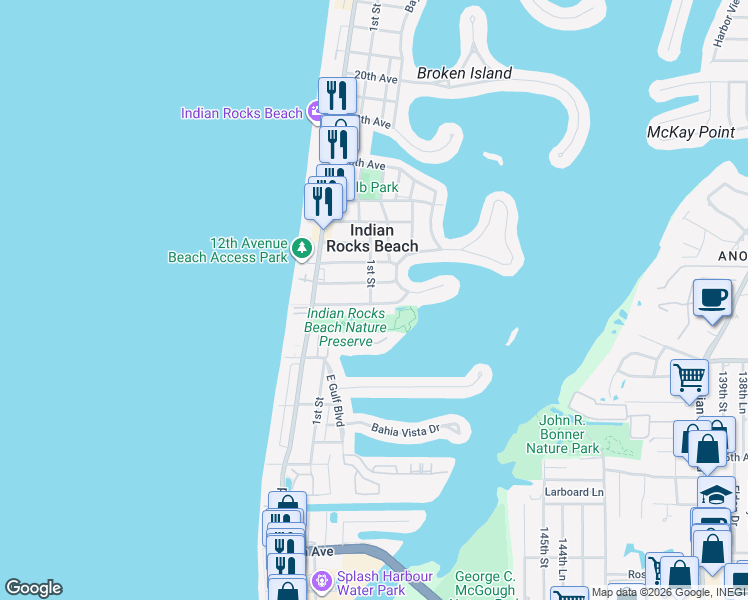 map of restaurants, bars, coffee shops, grocery stores, and more near 200 10th Avenue North in Indian Rocks Beach