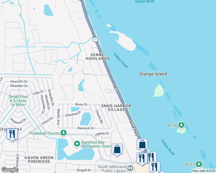 map of restaurants, bars, coffee shops, grocery stores, and more near 7350 U.S. 1 in Micco