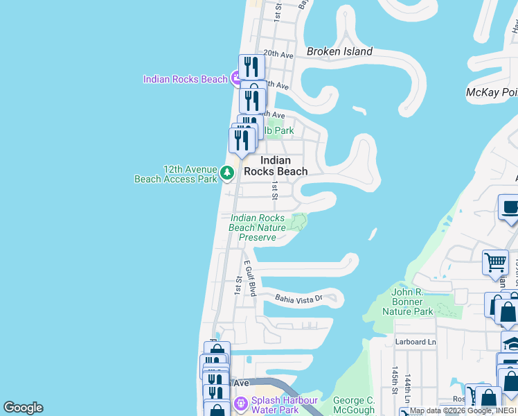 map of restaurants, bars, coffee shops, grocery stores, and more near 111 11th Avenue in Indian Rocks Beach
