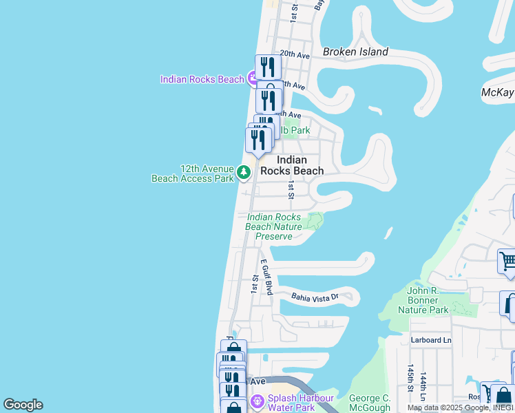map of restaurants, bars, coffee shops, grocery stores, and more near 111 11th Avenue in Indian Rocks Beach