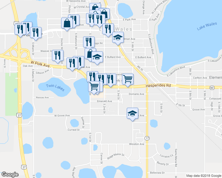map of restaurants, bars, coffee shops, grocery stores, and more near 218 Florida 60 in Lake Wales