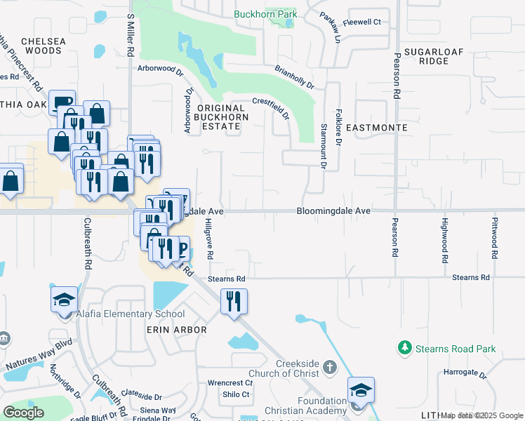 map of restaurants, bars, coffee shops, grocery stores, and more near 6184 South Saint Cloud Avenue in Valrico