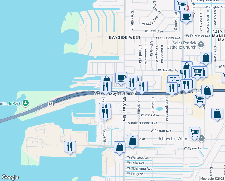 map of restaurants, bars, coffee shops, grocery stores, and more near 4811 West Gandy Boulevard in Tampa
