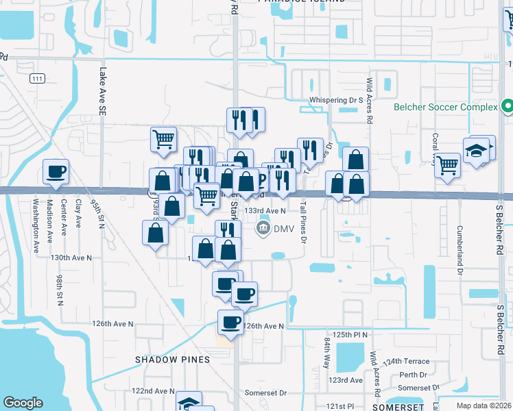map of restaurants, bars, coffee shops, grocery stores, and more near 8870 Ulmerton Road in Largo