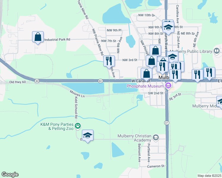 map of restaurants, bars, coffee shops, grocery stores, and more near 181 Diesel Road in Mulberry