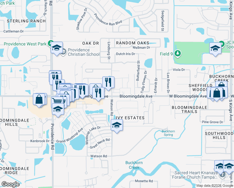 map of restaurants, bars, coffee shops, grocery stores, and more near 5918 Watson Road in Riverview