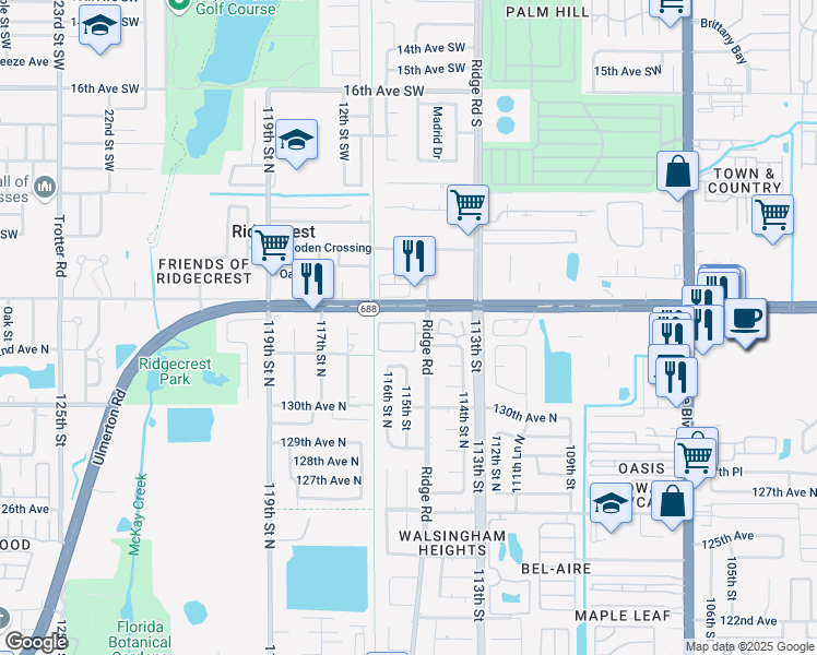 map of restaurants, bars, coffee shops, grocery stores, and more near 520 Ulmerton Road in Largo