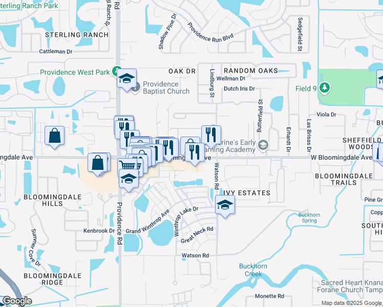 map of restaurants, bars, coffee shops, grocery stores, and more near 5822 Stockport Street in Riverview