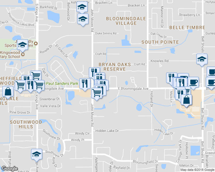 map of restaurants, bars, coffee shops, grocery stores, and more near 3107 Bloomingdale Villas Court in Brandon