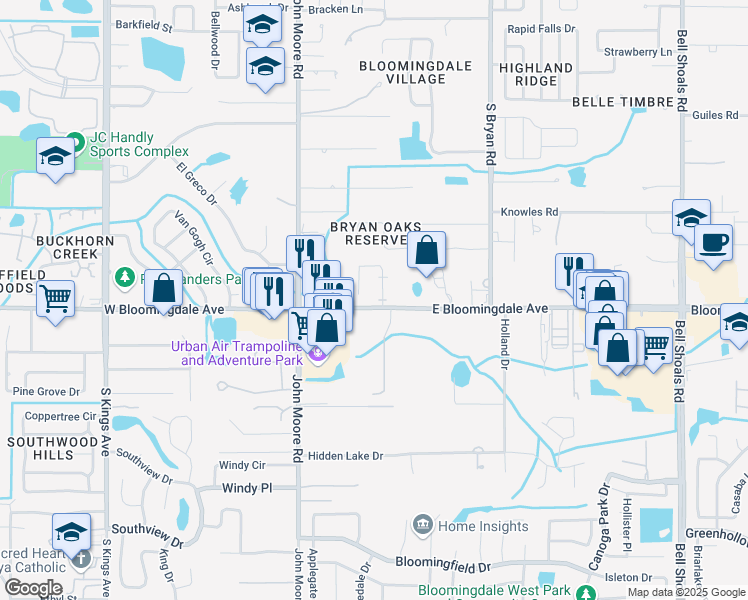 map of restaurants, bars, coffee shops, grocery stores, and more near 3248 Bloomingdale Villas Court in Brandon