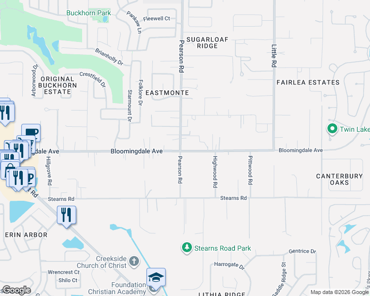 map of restaurants, bars, coffee shops, grocery stores, and more near 3319 Pearson Road in Valrico