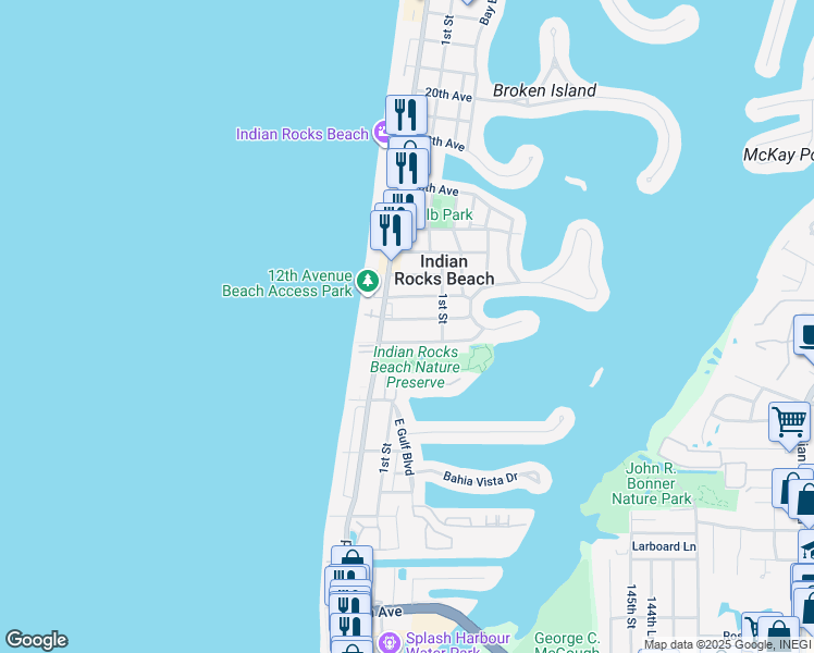 map of restaurants, bars, coffee shops, grocery stores, and more near 111 11th Avenue in Indian Rocks Beach
