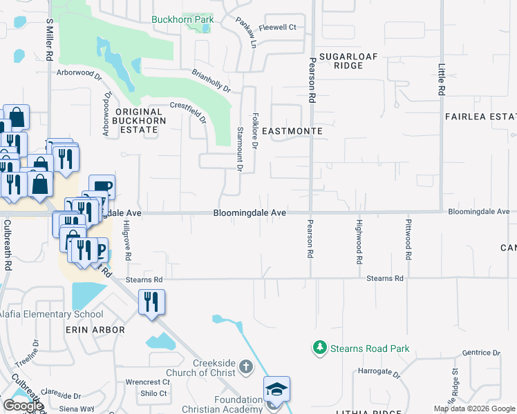 map of restaurants, bars, coffee shops, grocery stores, and more near 3206 Bloomingdale Avenue in Valrico