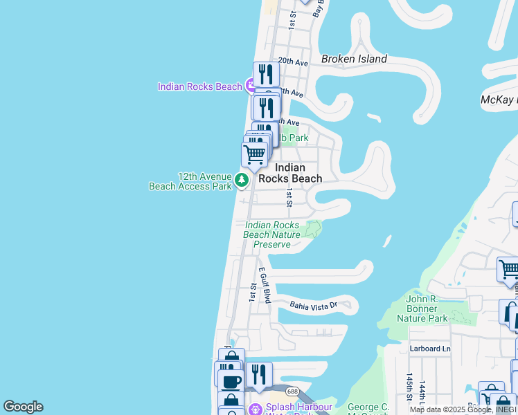 map of restaurants, bars, coffee shops, grocery stores, and more near 105 11th Avenue in Indian Rocks Beach