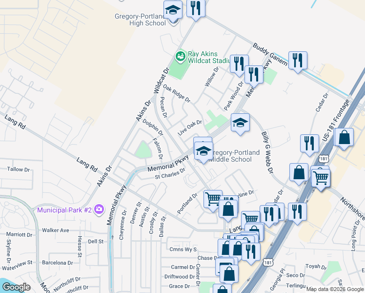map of restaurants, bars, coffee shops, grocery stores, and more near 1805 Live Oak Drive in Portland