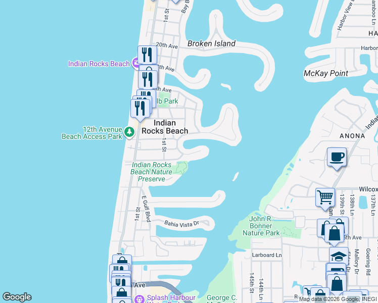 map of restaurants, bars, coffee shops, grocery stores, and more near 310 10th Avenue North in Indian Rocks Beach