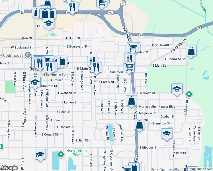 map of restaurants, bars, coffee shops, grocery stores, and more near 1070 East Stanford Street in Bartow