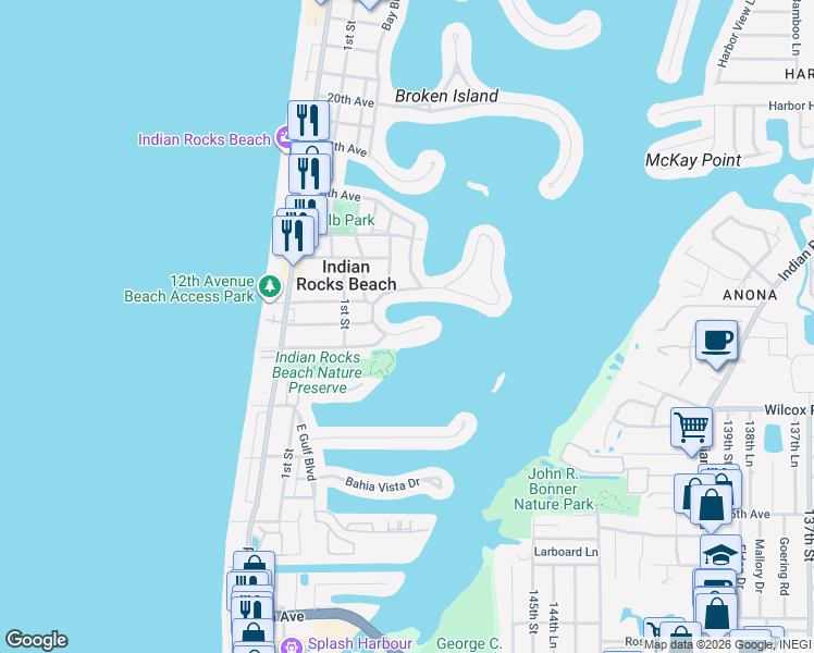 map of restaurants, bars, coffee shops, grocery stores, and more near 310 10th Avenue North in Indian Rocks Beach
