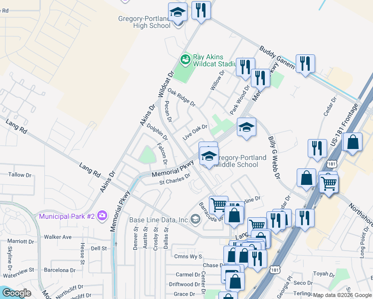 map of restaurants, bars, coffee shops, grocery stores, and more near 1805 Live Oak Drive in Portland