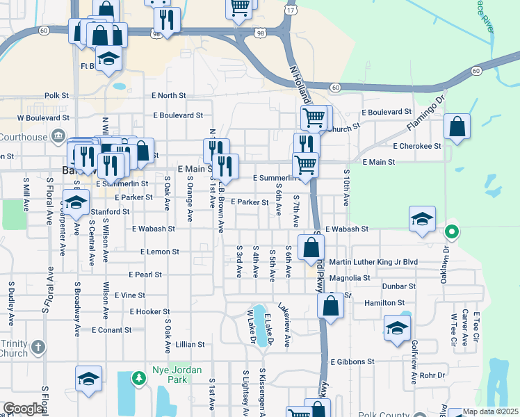 map of restaurants, bars, coffee shops, grocery stores, and more near 1070 East Stanford Street in Bartow