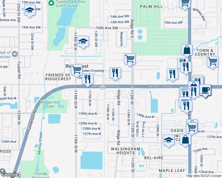 map of restaurants, bars, coffee shops, grocery stores, and more near 520 Ulmerton Road in Largo