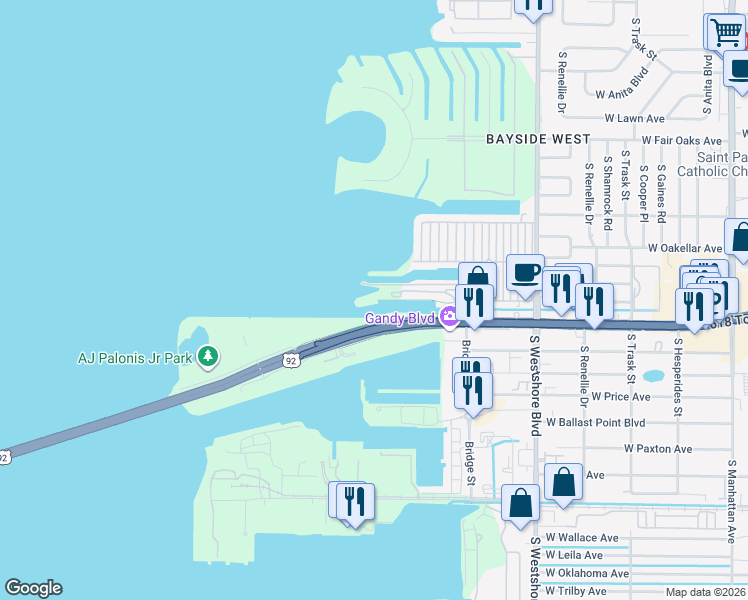 map of restaurants, bars, coffee shops, grocery stores, and more near 5000 Culbreath Key Way in Tampa