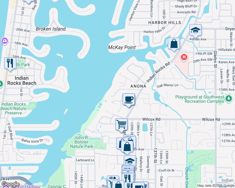 map of restaurants, bars, coffee shops, grocery stores, and more near 14210 Carol Manor Drive in Largo