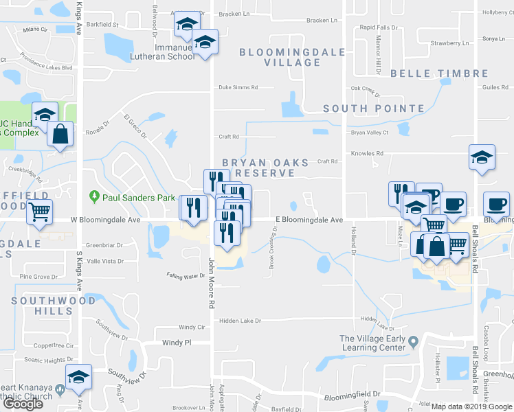map of restaurants, bars, coffee shops, grocery stores, and more near 3248 Bloomingdale Villas Court in Brandon