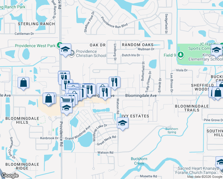 map of restaurants, bars, coffee shops, grocery stores, and more near in Brandon
