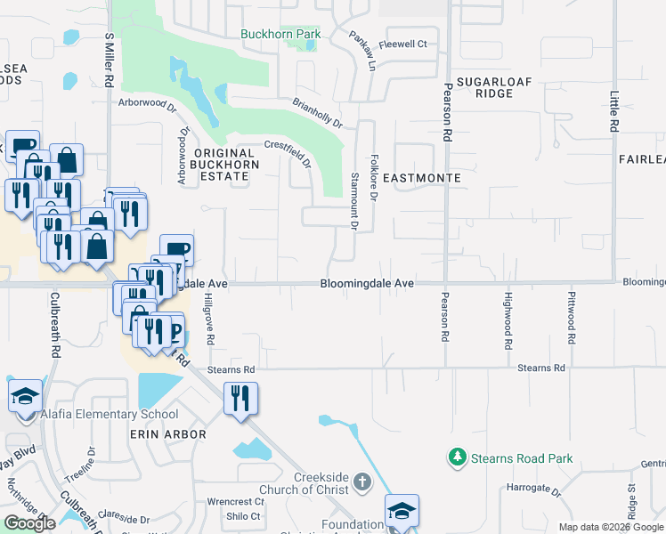 map of restaurants, bars, coffee shops, grocery stores, and more near 3015 Sprawling Oaks Place in Valrico