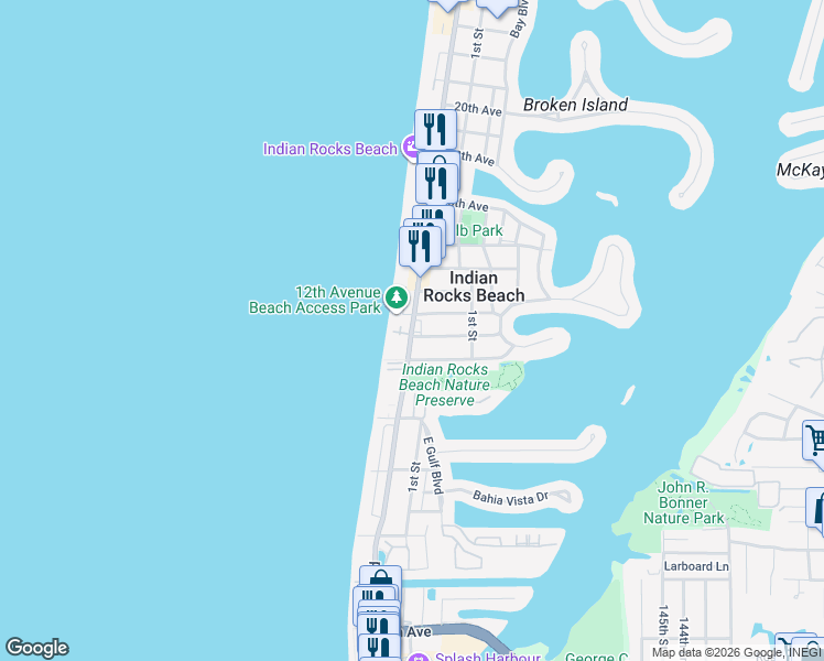 map of restaurants, bars, coffee shops, grocery stores, and more near in Indian Rocks Beach