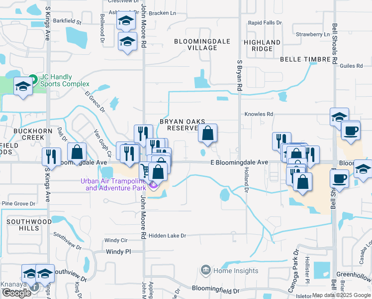 map of restaurants, bars, coffee shops, grocery stores, and more near 3248 Bloomingdale Villas Court in Brandon