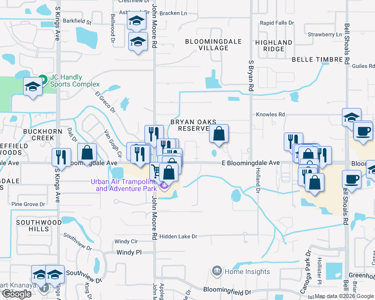 map of restaurants, bars, coffee shops, grocery stores, and more near 3248 Bloomingdale Villas Court in Brandon