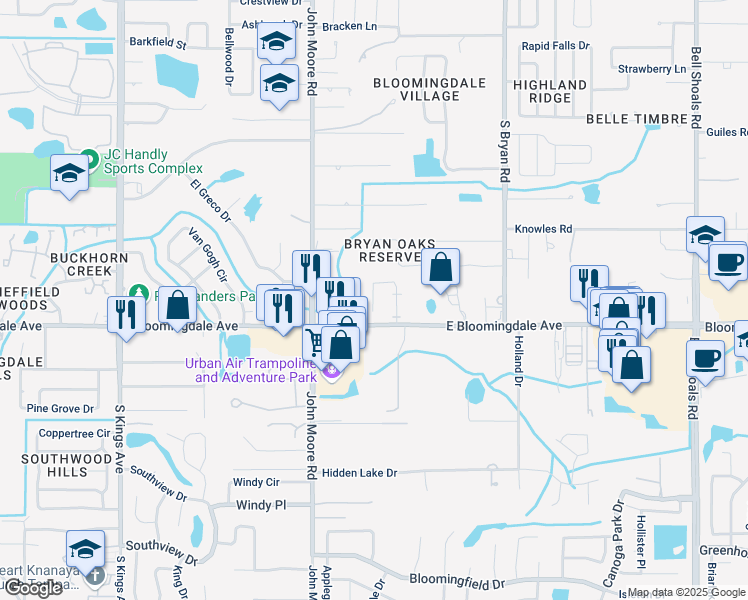map of restaurants, bars, coffee shops, grocery stores, and more near 3248 Bloomingdale Villas Court in Brandon