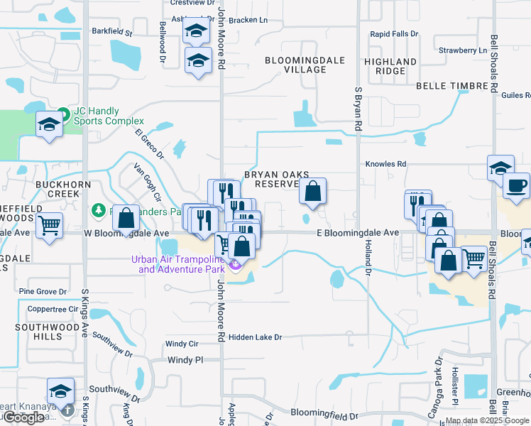 map of restaurants, bars, coffee shops, grocery stores, and more near 3248 Bloomingdale Villas Court in Brandon