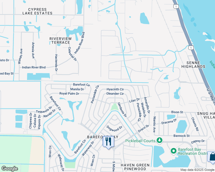 map of restaurants, bars, coffee shops, grocery stores, and more near 804 Oleander Circle in Micco