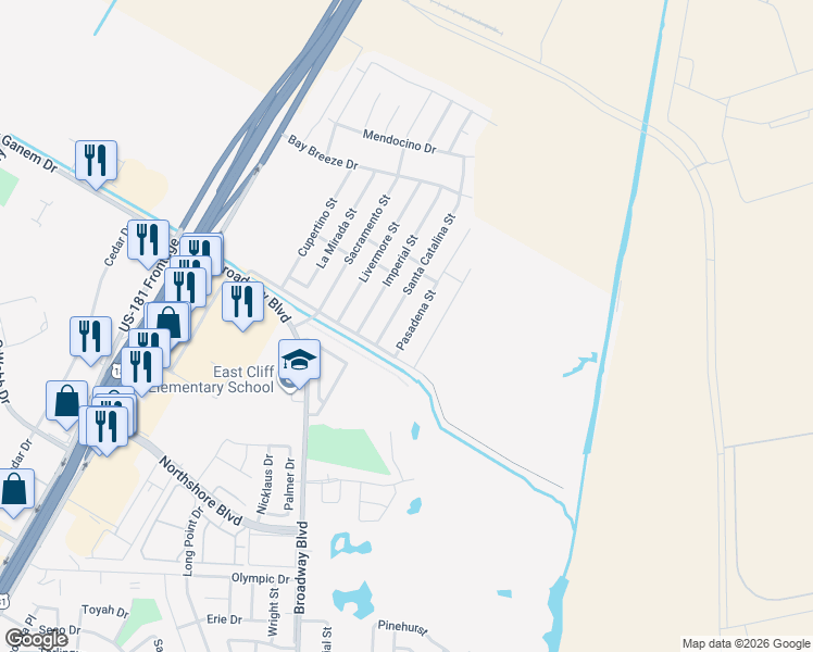 map of restaurants, bars, coffee shops, grocery stores, and more near 1007 Pasadena Street in Portland