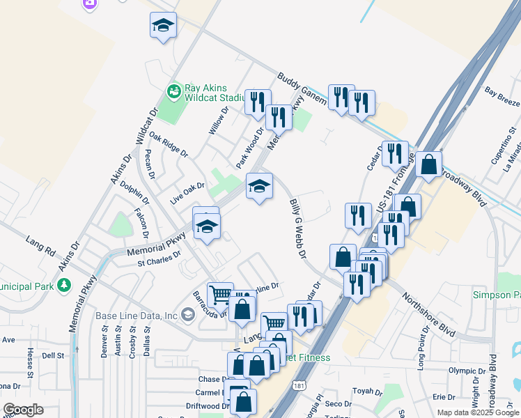 map of restaurants, bars, coffee shops, grocery stores, and more near 2250 Memorial Parkway in Portland