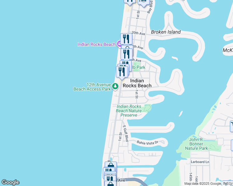 map of restaurants, bars, coffee shops, grocery stores, and more near 1206 Beach Trail in Indian Rocks Beach